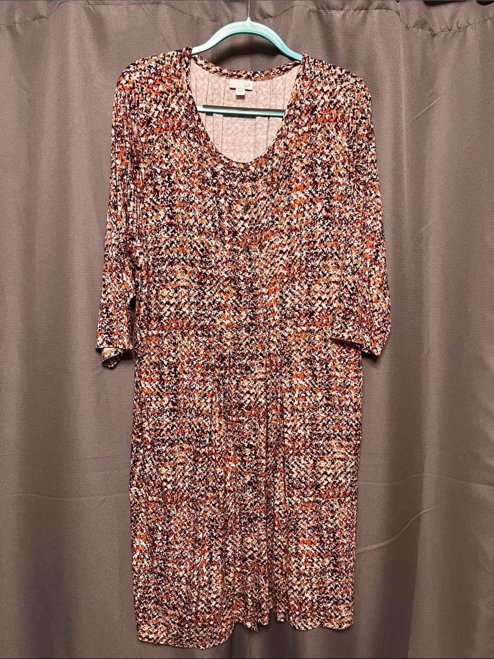 J. Jill Orange Multi-Color Knit Scoop Neck Midi Dress